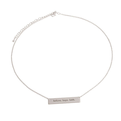 Silver Believe Faith Hope Plate Necklace