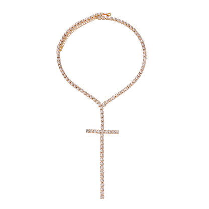 Large Gold Rhinestone Cross Pendant Necklace: Embodied Faith in Elegance