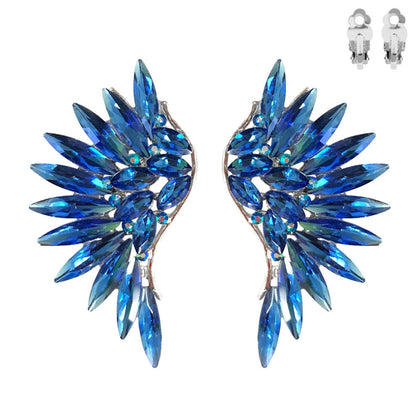 Sorority Royal Blue Rhinestone Wing Clip Ons