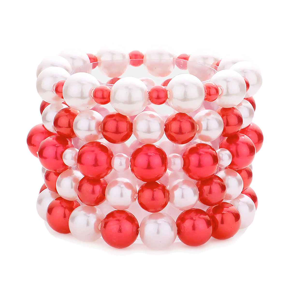 5 Pcs Red and White Pearl Bracelets