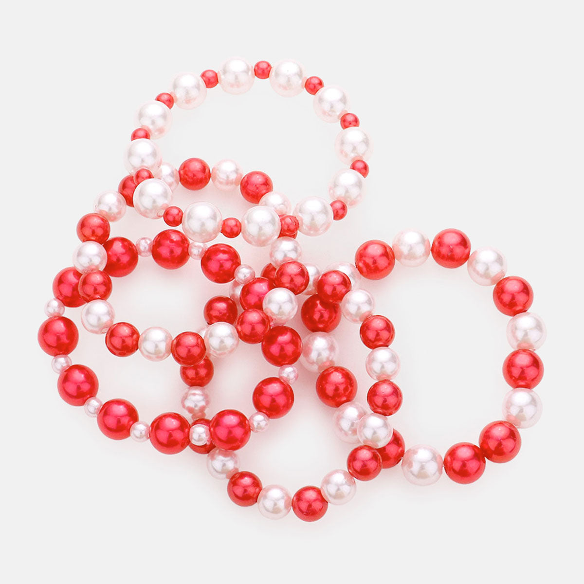 5 Pcs Red and White Pearl Bracelets