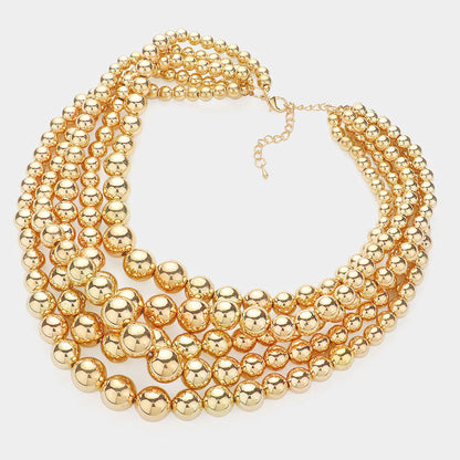 Gold Metal Pearl 5 Row Necklace