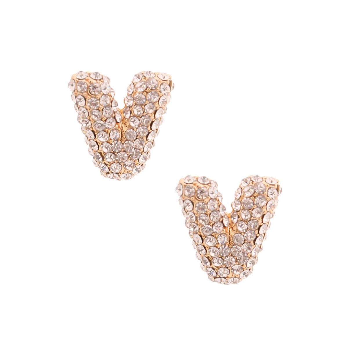 V Rhinestone Gold Studs