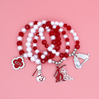 Updated DST Red Bead White Pearl Charm Bracelets