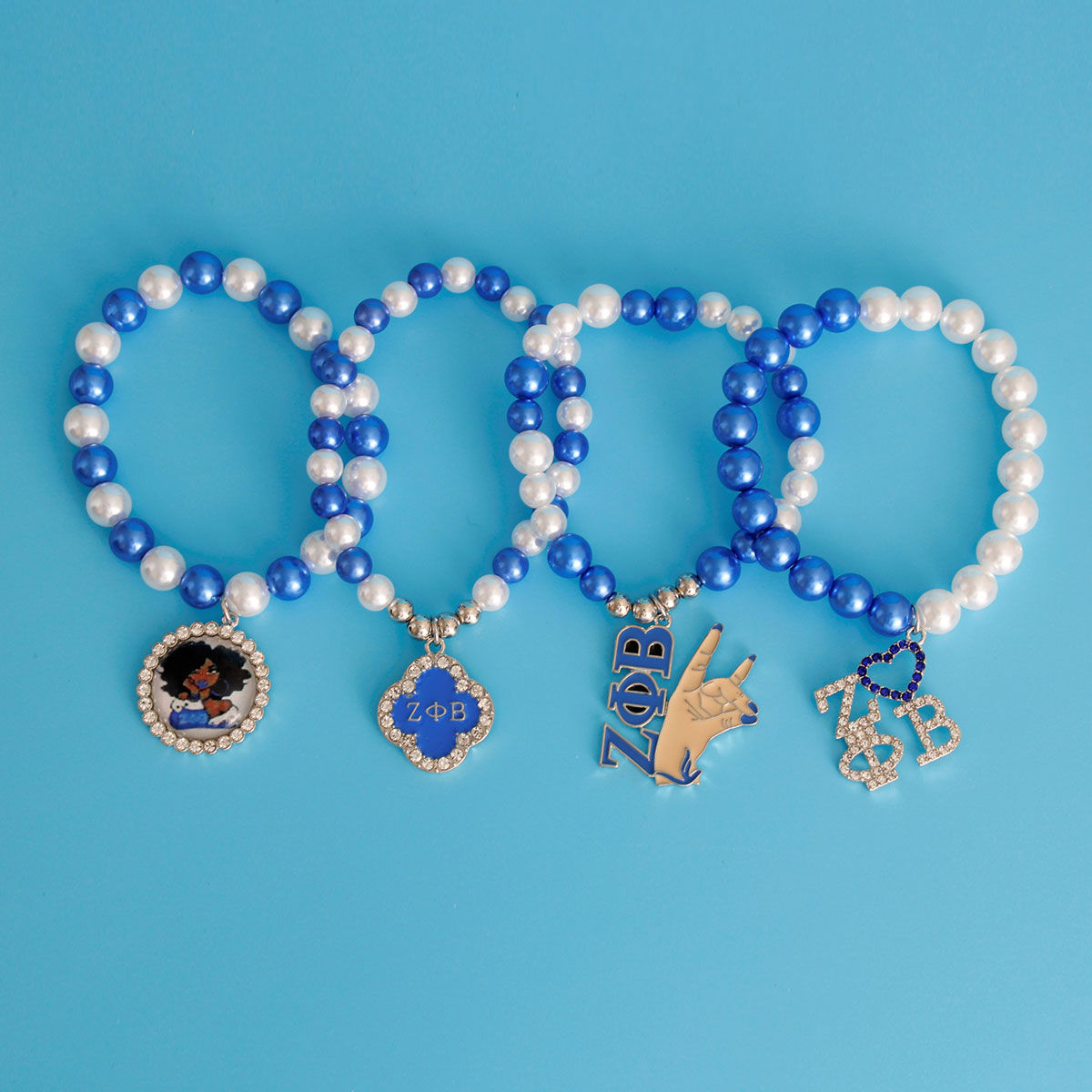 Blue White Pearl ΖΦΒ Bracelet