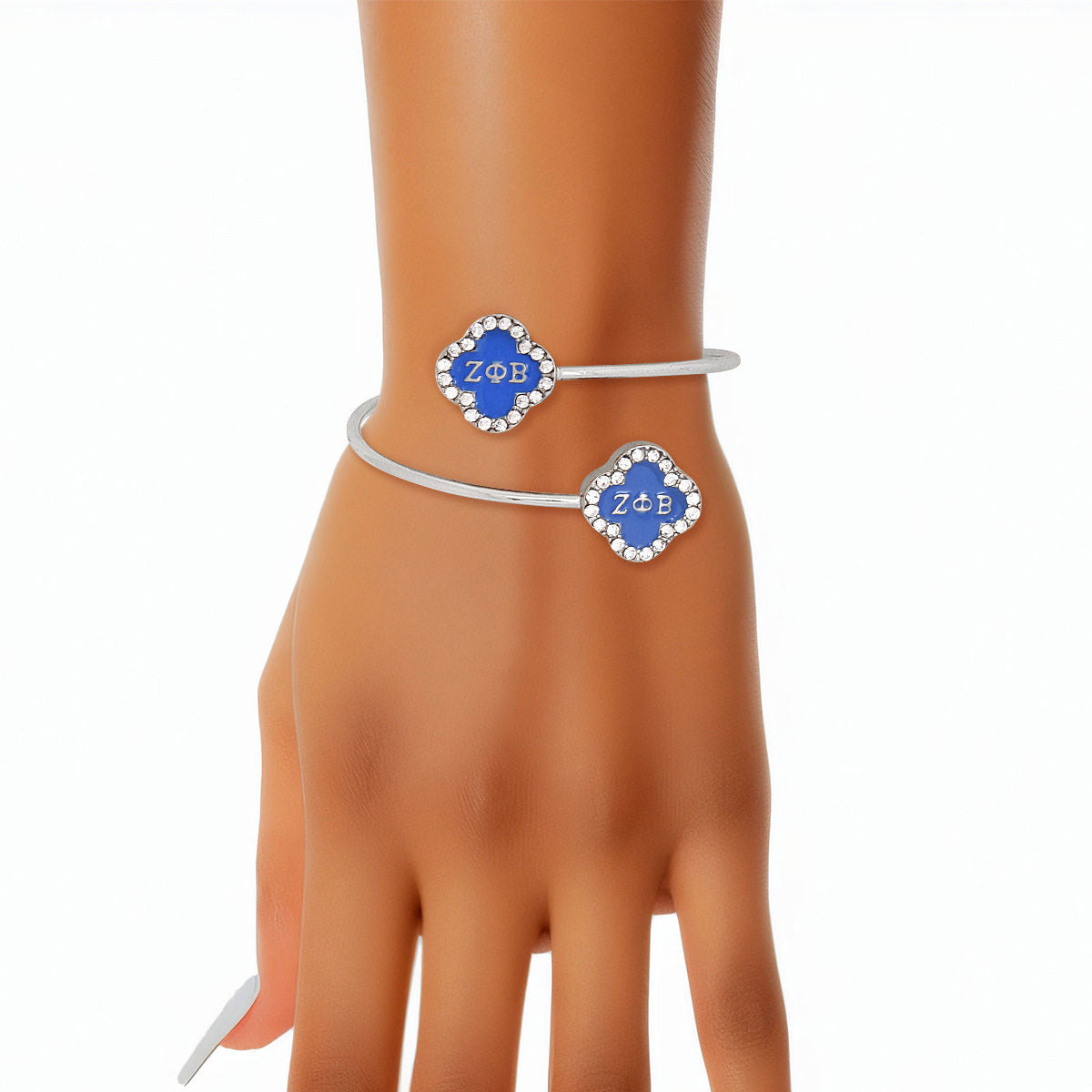 ZPB Sorority Rhinestone Blue Clover Open Bangle