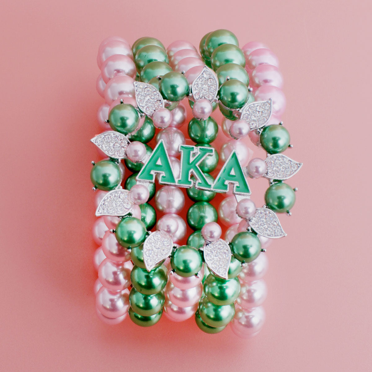 AKA Bracelet Pink Green Pearl AKA 5 Strand