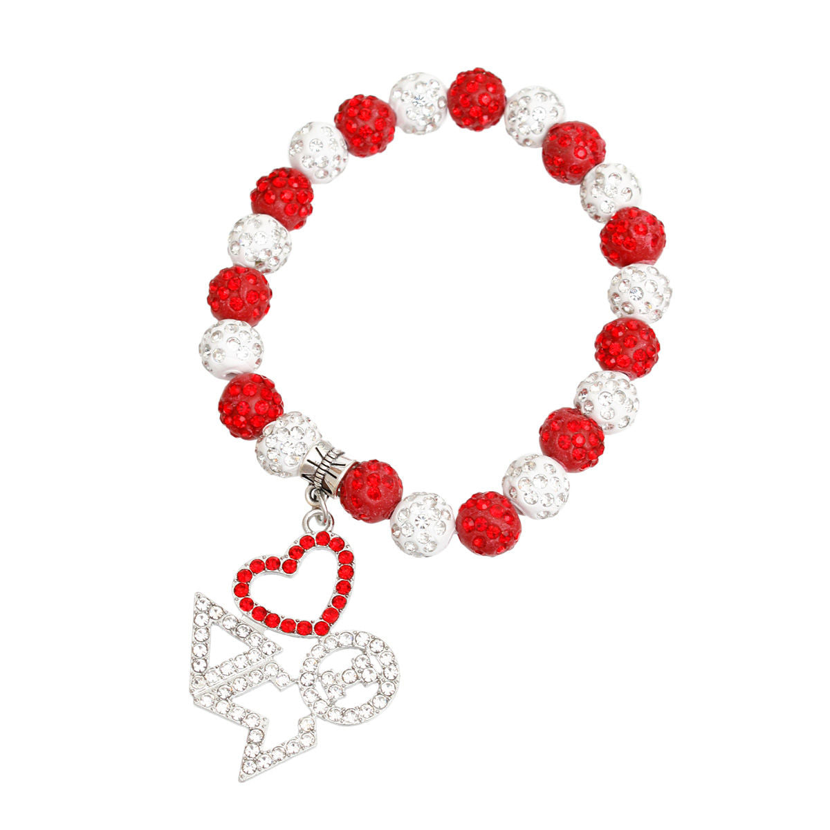 DST Red White Bling Sorority Charm Bracelet