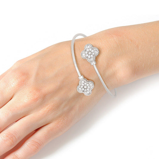 Bangle Silver Pave Quatrefoil Clover Bracelet