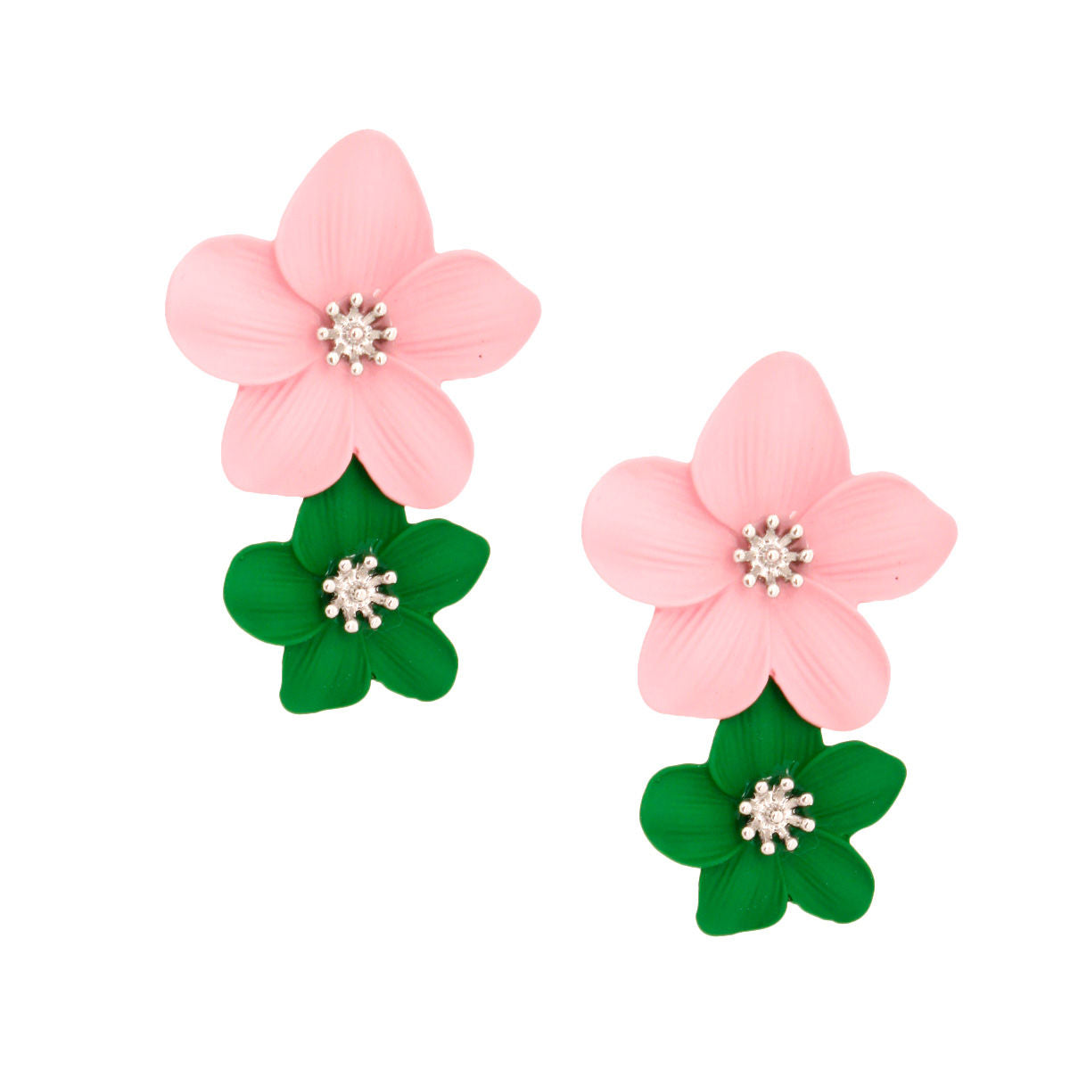 AKA Pink Green Flower Earrings