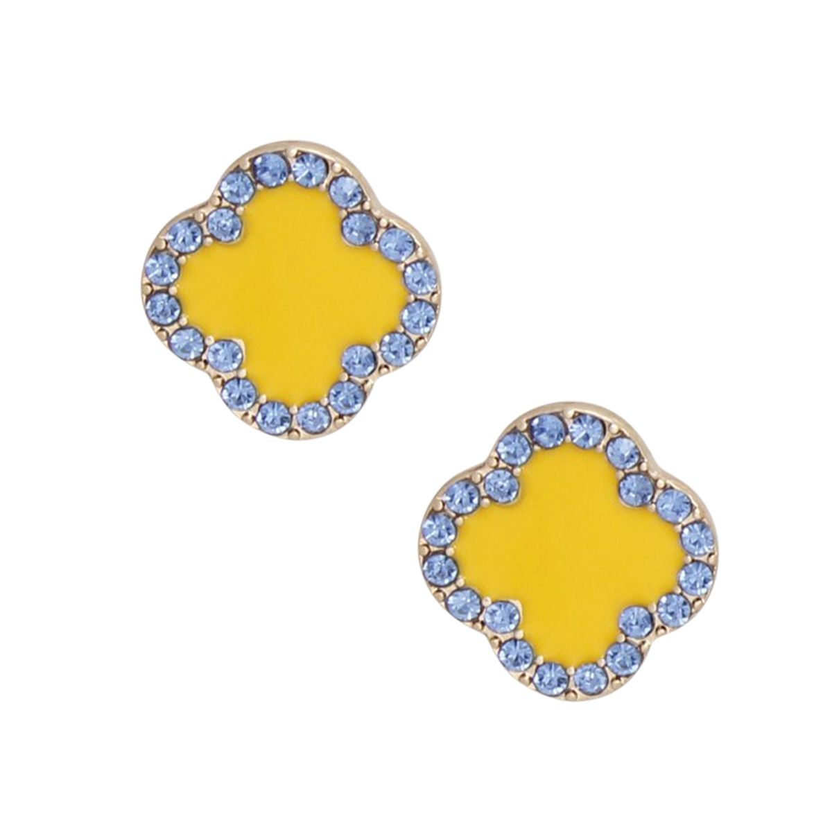 SGRHO Gold Blue Rhinestone Clover Stud Earrings