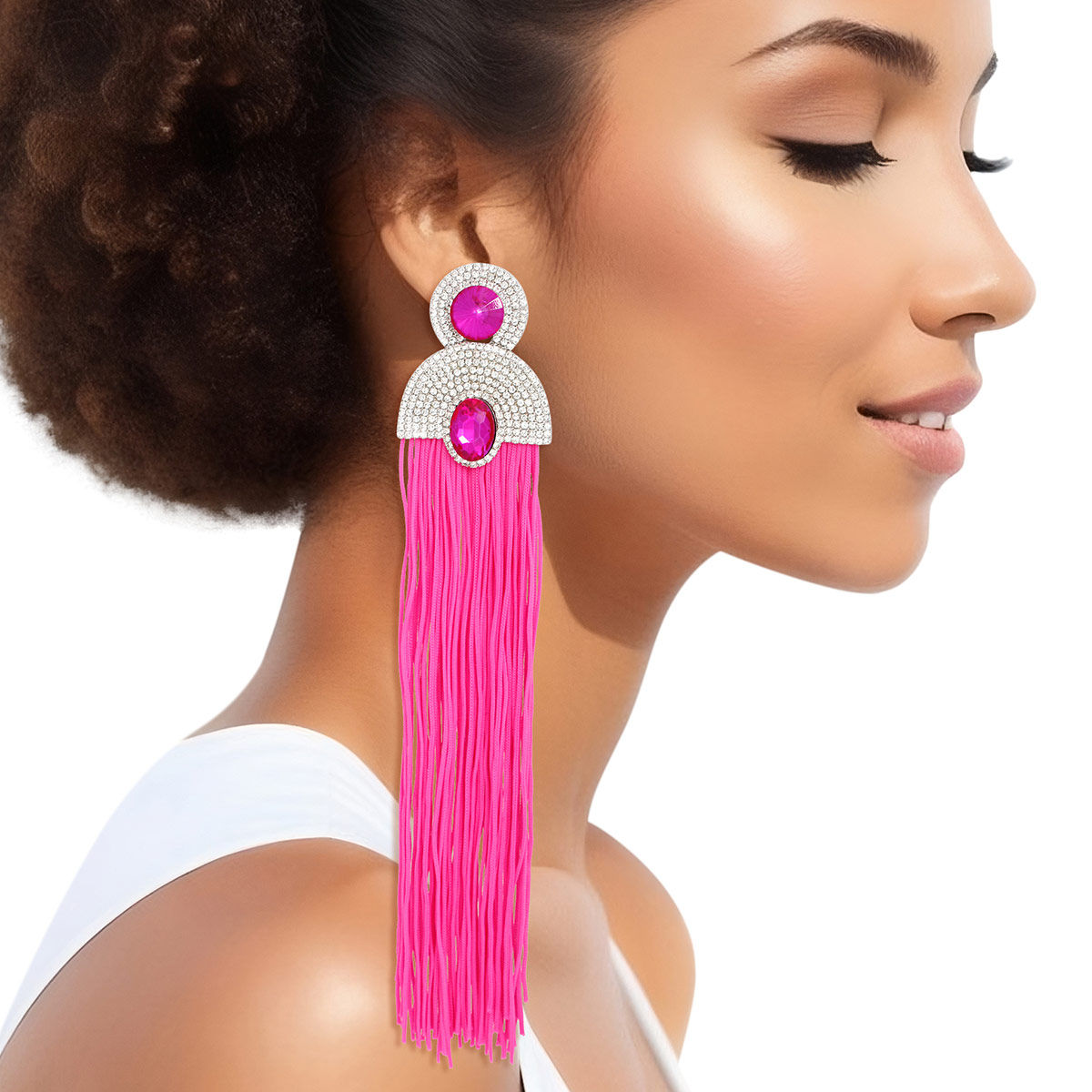 Tassel Fuchsia Long Vintage Glam Earrings Women