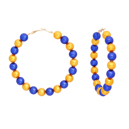 SGRHO Sorority Blue Gold Pearl Hoops for Women