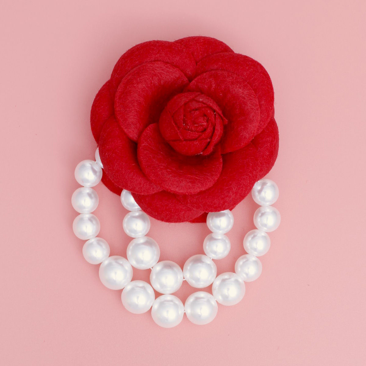 DST Sorority Red Flower Draped Pearls Brooch Pin