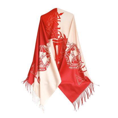 DST Sorority Red Cream Block Fashion Shawl Scarf