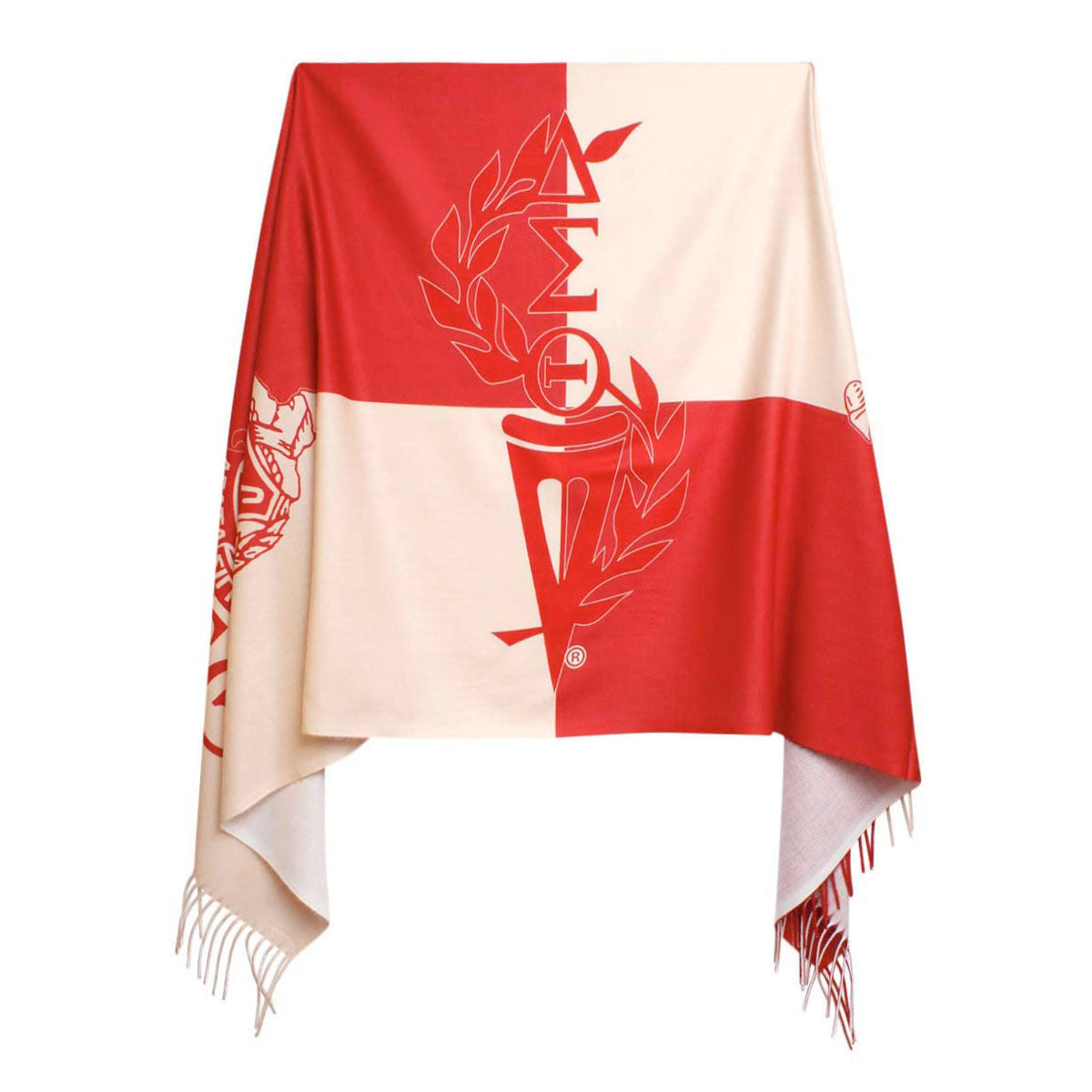 DST Sorority Red Cream Block Fashion Shawl Scarf