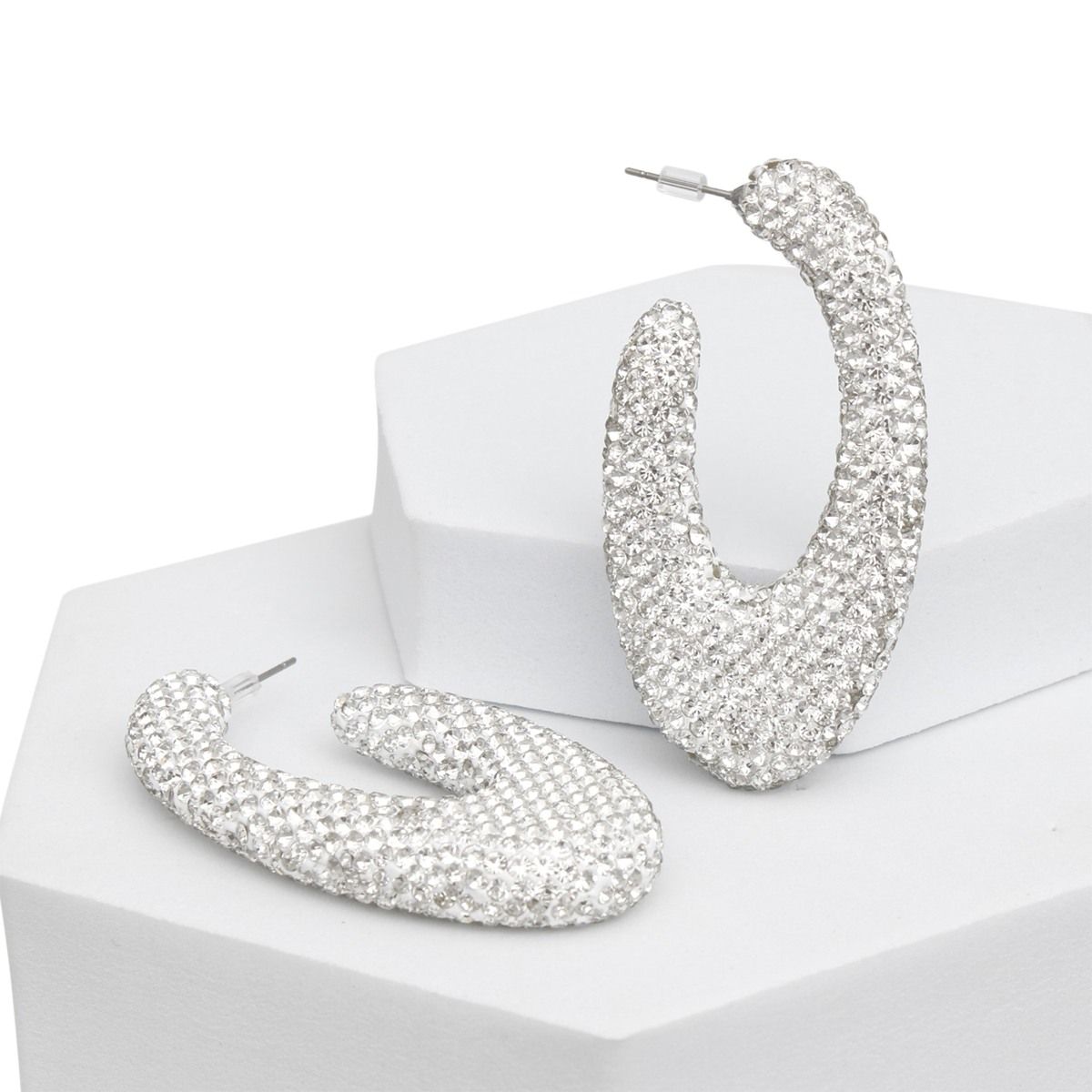 Teardrop Clear Stone Crusted Open Hoop Earrings