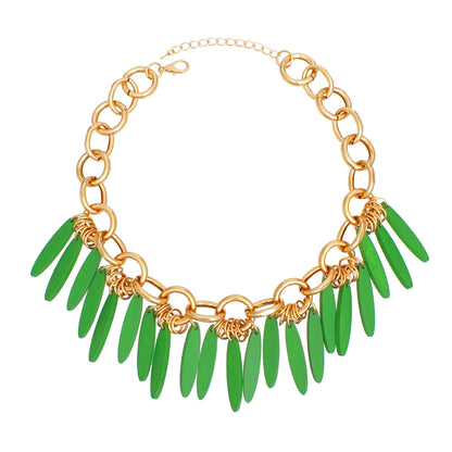 Necklace Tribal Green Wood Fringe for Women