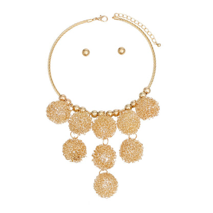 Collar Gold Metal Ball Drop Bib Necklace for Women