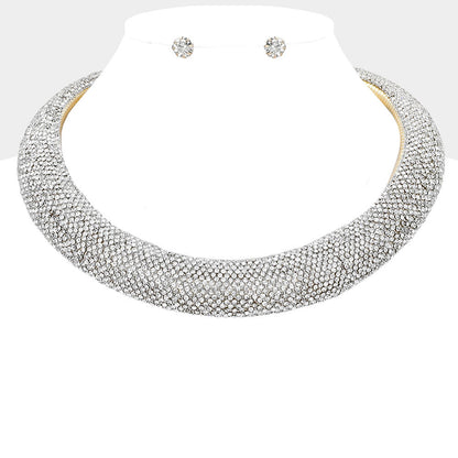 Collar Pave Clear Stone Torque Necklace for Women