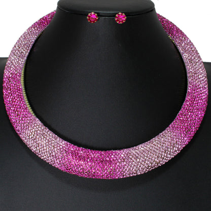 Collar Pave Fuchsia Stone Torque Necklace Women