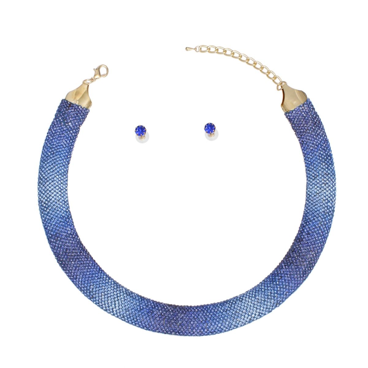 Collar Pave Blue Stone Torque Necklace for Women