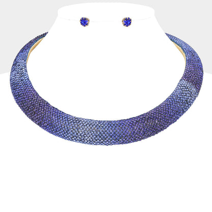 Collar Pave Blue Stone Torque Necklace for Women