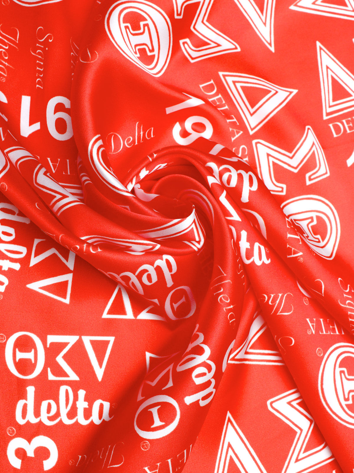 DST Sorority Red and White Silky Square Scarf 70 cm